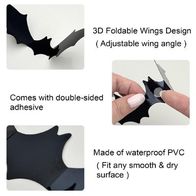 Wrapables 3D Bat Decorative Wall Decor Stickers, Decals for Halloween, Parties (60 pcs) Image 2