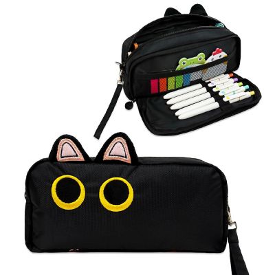 Wrapables 3D Cat Design Large Capacity Pencil Case with 2 Compartments, Midnight Cat Image 1