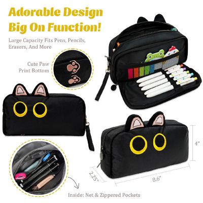 Wrapables 3D Cat Design Large Capacity Pencil Case with 2 Compartments, Midnight Cat Image 1