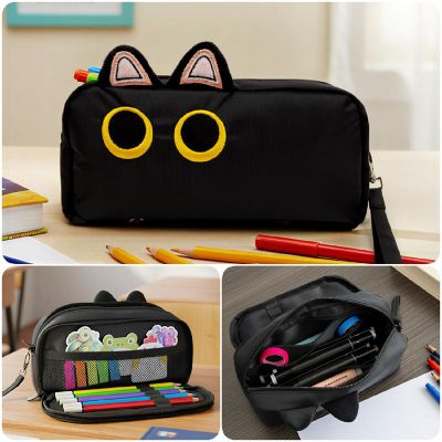 Wrapables 3D Cat Design Large Capacity Pencil Case with 2 Compartments, Midnight Cat Image 2
