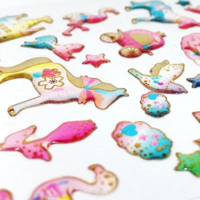 Wrapables 3D Epoxy Scrapbooking Decal Stickers (4 Sheets), Unicorns, Flamingos, Fairy Tales Image 1