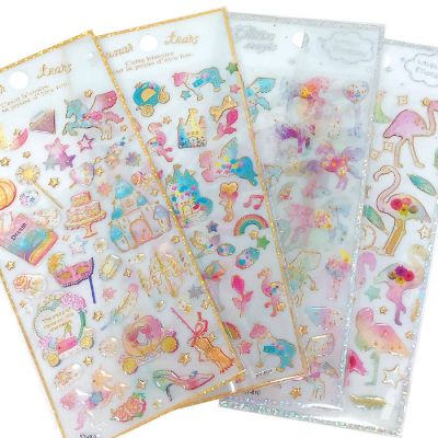 Wrapables 3D Epoxy Scrapbooking Decal Stickers (4 Sheets), Unicorns, Flamingos, Fairy Tales Image 3