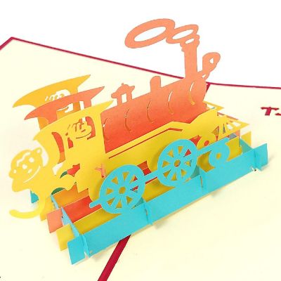 Wrapables 3D Pop-Up Greeting Cards (Set of 4), Locomotive, Dinosaur, Helicopter, Carousel Image 3