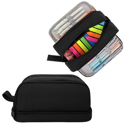 Wrapables 4 Compartment Large Capacity Pencil Case, Pencil Pouch for Stationery Tools, Black Image 1