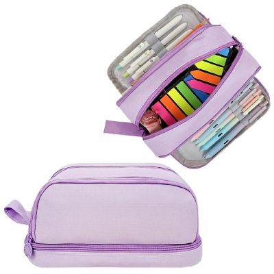 Wrapables 4 Compartment Large Capacity Pencil Case, Pencil Pouch for Stationery Tools, Lavender Image 1