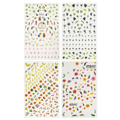 Wrapables 4 Sheets Nail Stickers Nail Art Set - Tropical Paradise Flamingo & Fruit Nail Stickers Image 1