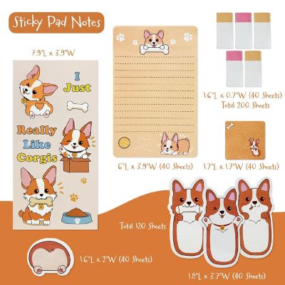 Wrapables 440 Sheets Sticky Notes Set, Corgi Image 1