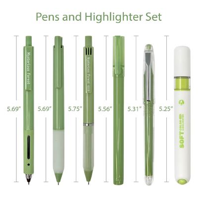 Wrapables 5 Gel Pens + 1 Highlighter Writing Set, Green Image 1