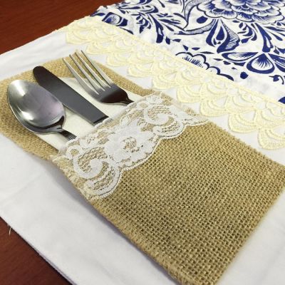 Wrapables 8.75 x 4.5 Inch Vintage Natural Burlap Cutlery Holder (10pcs) Image 2