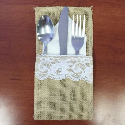 Wrapables 8.75 x 4.5 Inch Vintage Natural Burlap Cutlery Holder (10pcs) Image 3