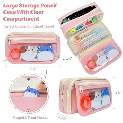 Wrapables 9 Compartment Large Capacity Pencil Case, Pink Image 1