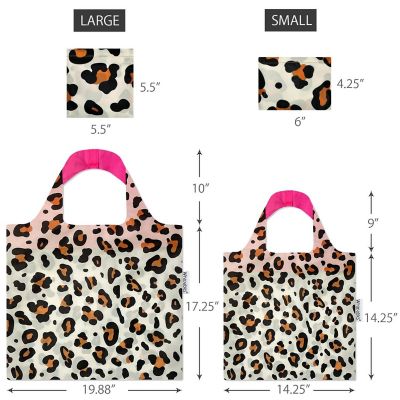 Wrapables AllyBag Collection Large and Small Reusable Shopping Bags (Set of 2), Leopard Beige Image 1