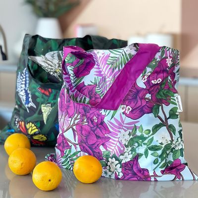 Wrapables Allybag Foldable & Lightweight Reusable Grocery Bag, 3 Pack, Butterflies and Floral Image 2