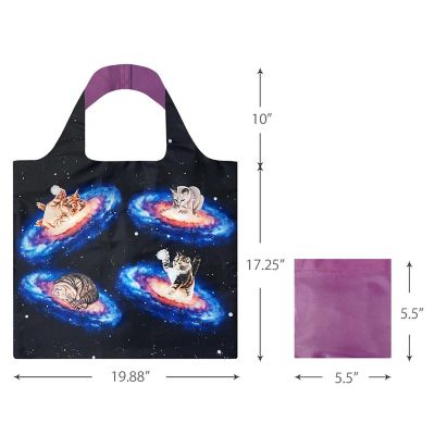 Wrapables Allybag Foldable & Lightweight Reusable Grocery Bag, Cats in Space Image 1