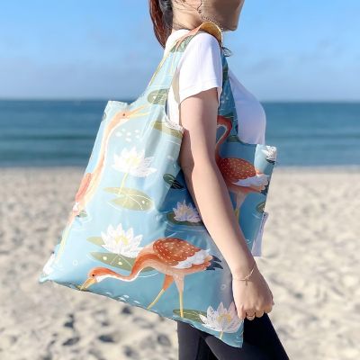 Wrapables Allybag Foldable &amp; Lightweight Reusable Grocery Bag, Cranes Image 3
