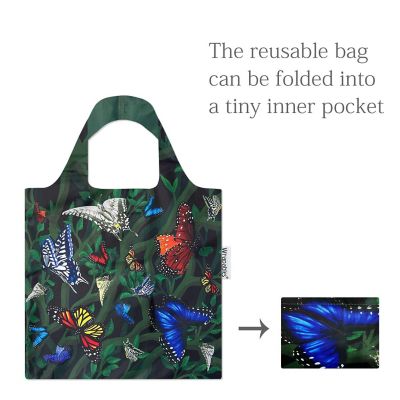 Wrapables Allybag Foldable & Lightweight Reusable Grocery Bag, Grab & Go Butterflies Image 3