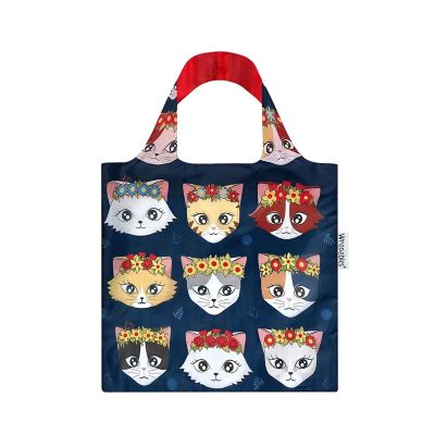 Wrapables Allybag Foldable & Lightweight Reusable Grocery Bag, Grab & Go Floral Cat Image 1