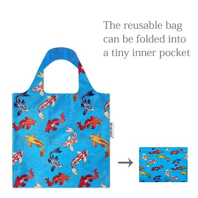 Wrapables Allybag Foldable & Lightweight Reusable Grocery Bag, Grab & Go Koi Fish Image 3