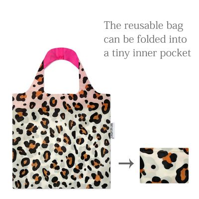 Wrapables Allybag Foldable & Lightweight Reusable Grocery Bag, Grab & Go Leopard Beige Image 3
