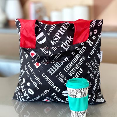 Wrapables Allybag Foldable & Lightweight Reusable Grocery Bag, I Love Coffee Image 2
