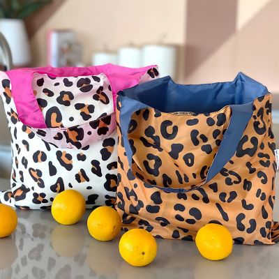 Wrapables Allybag Foldable &amp; Lightweight Reusable Grocery Bag, Leopard Beige Image 3