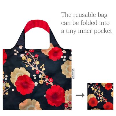 Wrapables Allybag Foldable & Lightweight Reusable Grocery Bag, Midnight Floral Image 3