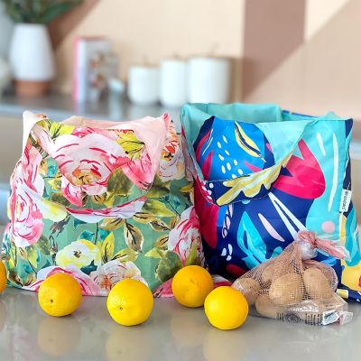 Wrapables Allybag Foldable & Lightweight Reusable Grocery Bag, Pink & Yellow Floral Image 3