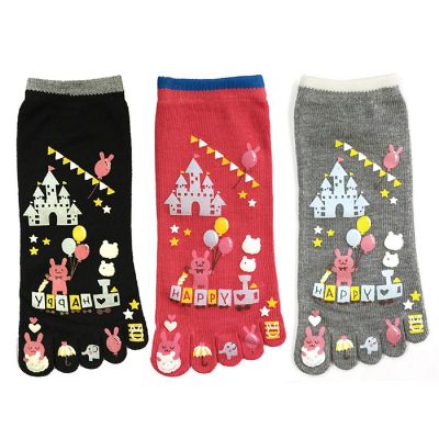 Wrapables Amusement Park Five Finger Cartoon Socks Five Toe Socks Set of 3, Black/Red/Grey Image 1