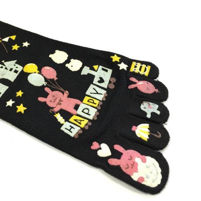 Wrapables Amusement Park Five Finger Cartoon Socks Five Toe Socks Set of 3, Black/Red/Grey Image 3