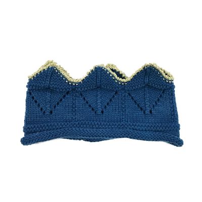 Wrapables Baby Boy & Girl Birthday Party Crochet Knitted Crown Headband Hat with Gold Trim, Blue Image 1