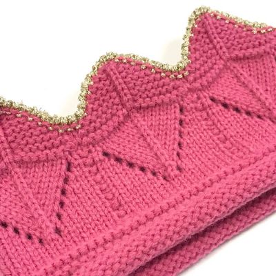 Wrapables Baby Boy & Girl Birthday Party Crochet Knitted Crown Headband Hat with Gold Trim, Pink Image 2