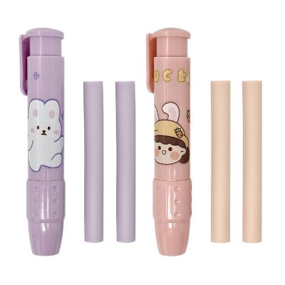 Wrapables Bear & Bunny Clickable Push Button Erasers, Retractable Erasers with Refills (Set of 2) Image 1