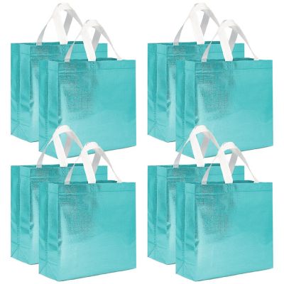 Wrapables Blue Glossy Non-Woven Reusable Gift Bags with Handles (Set of 8) Image 1