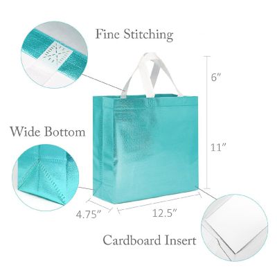 Wrapables Blue Glossy Non-Woven Reusable Gift Bags with Handles (Set of 8) Image 1