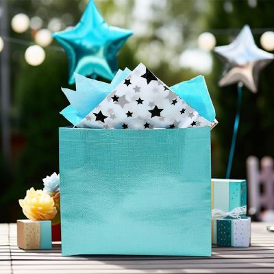 Wrapables Blue Glossy Non-Woven Reusable Gift Bags with Handles (Set of 8) Image 3