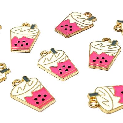 Wrapables Boba Milk Tea Jewelry Making Pendant Charms (Set of 10), Pink Boba Image 1