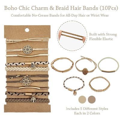 Wrapables Boho Hair Ties 10pcs, Beige Image 1