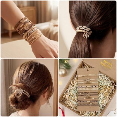 Wrapables Boho Hair Ties 10pcs, Beige Image 2
