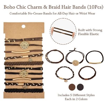 Wrapables Boho Hair Ties 10pcs, Brown Image 1