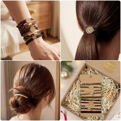 Wrapables Boho Hair Ties 10pcs, Brown Image 2