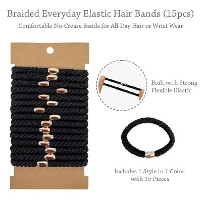 Wrapables Boho Hair Ties 15pcs, Black Image 1