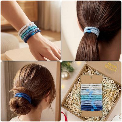 Wrapables Boho Hair Ties 15pcs, Blues Image 2
