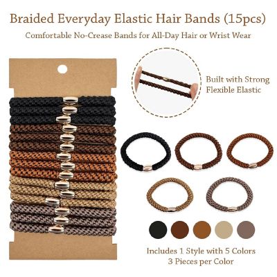 Wrapables Boho Hair Ties 15pcs, Browns Image 1