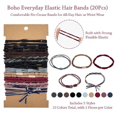 Wrapables Boho Hair Ties 20pcs, Dark and Bright Image 1