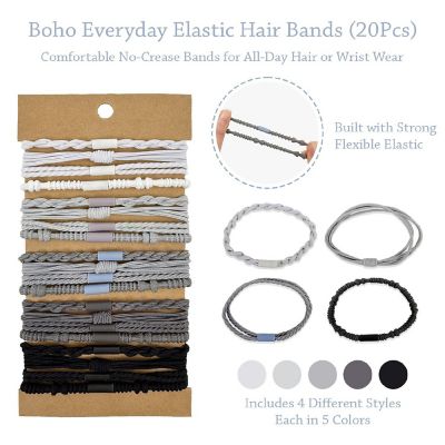 Wrapables Boho Hair Ties 20pcs, Grays Image 1