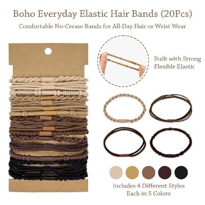 Wrapables Boho Hair Ties 20pcs, Neutral Image 1