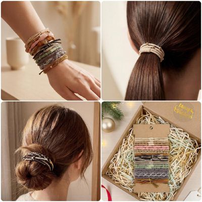 Wrapables Boho Hair Ties 20pcs, Orange Pink Image 2