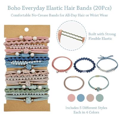 Wrapables Boho Hair Ties 20pcs, Pearls Bright Image 1