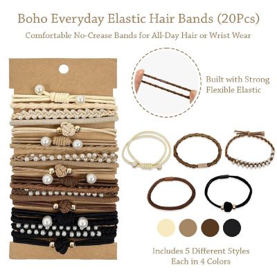 Wrapables Boho Hair Ties 20pcs, Pearls Neutral Image 1