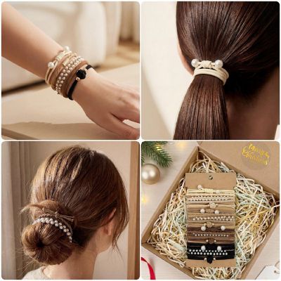 Wrapables Boho Hair Ties 20pcs, Pearls Neutral Image 2